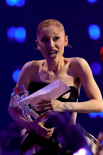 Ariana Grande accepts the Best Pop Award for “Brighter Days Ahead” during the 2025 MTV Video Music Awards at UBS Arena o
