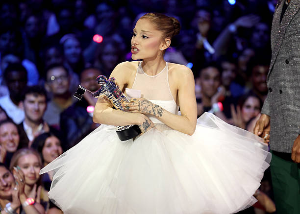 Ariana Grande accepts the Video of the Year Award for “Brighter Days Ahead” onstage during the 2025 MTV Video Music Awards at UBS Arena on September 07, 2025 in Elmont, New York. — frame 218/246 (612×437)