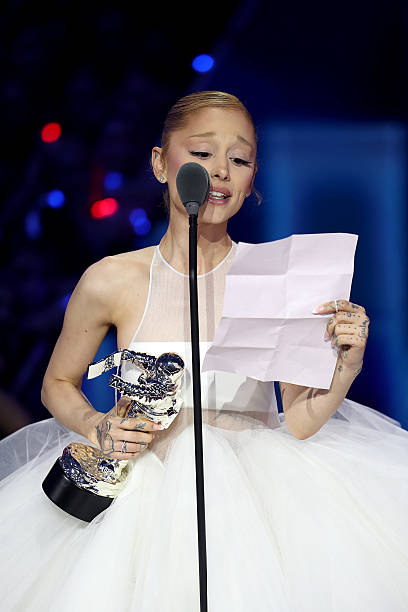 Ariana Grande accepts the Video of the Year Award for “Brighter Days Ahead” onstage during the 2025 MTV Video Music Awar
