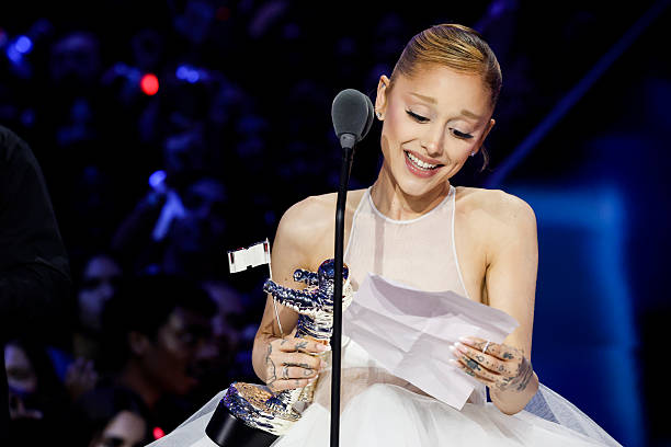Ariana Grande accepts the Video of the Year award at the 2025 MTV Video Music Awards at New York's UBS Arena in Elmont, 