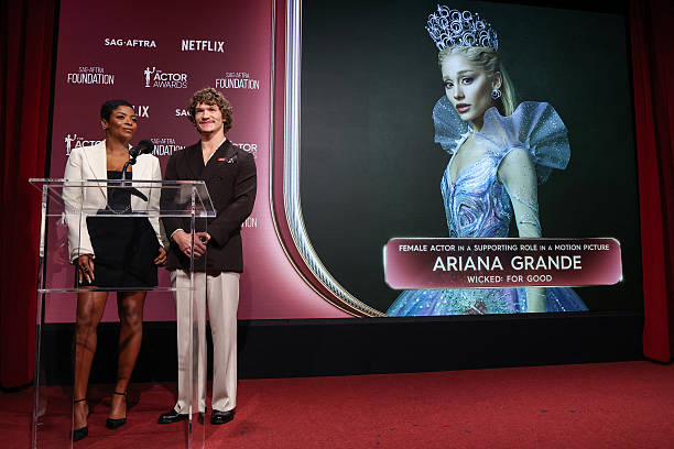 Actress Janelle James and US actor Connor Storrie announce Ariana Grande as a nominee for Best Female Actor in a Support