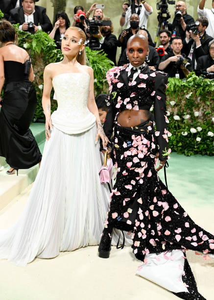Ariana Grande and Cynthia Erivo at the 2024 Met Gala: "Sleeping Beauties: Reawakening Fashion" held at The Metropolitan Museum of Art on May 6, 2024 in New York City. — frame 1/32 (437×612)
