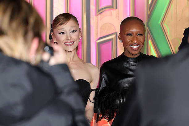 Ariana Grande and Cynthia Erivo attend the "Wicked: For Good!" New York premiere at David Geffen Hall on November 17, 20