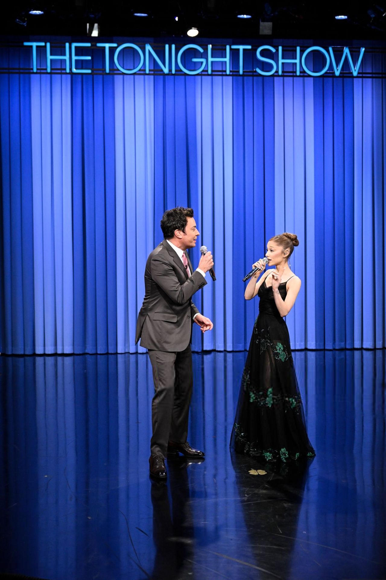 Ariana Grande at Jimmy Fallon in Velvet and Glinda Wand, November 2025
