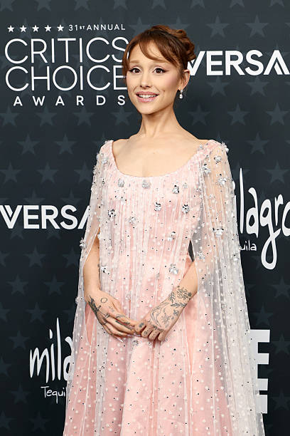 Ariana Grande attends the 31st Annual Critics Choice Awards at Barker Hangar on January 04, 2026 in Santa Monica, Califo