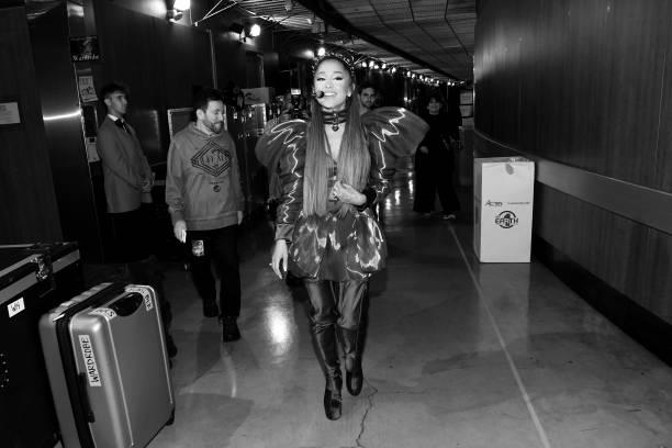 Ariana Grande backstage during Ariana Grande Sweetener World Tour at Staples Center on May 07, 2019 in Los Angeles, Cali