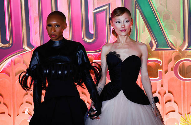 British actress Cynthia Erivo and US singer-songwriter Ariana Grande attend the premiere of "Wicked: For Good" at Lincol