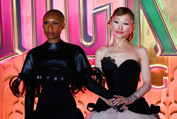 British actress Cynthia Erivo and US singer-songwriter Ariana Grande attend the premiere of "Wicked: For Good" at Lincol