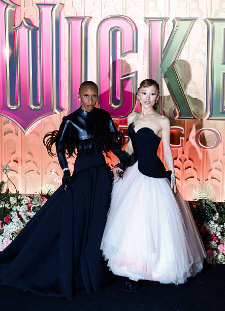 British actress Cynthia Erivo and US singer-songwriter Ariana Grande attend the premiere of "Wicked: For Good" at Lincol