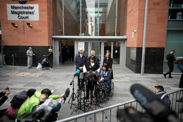 Caroline Curry, the mother of victim Liam Curry, makes a statement outside Manchester Magistrates' Court as the final report on the Manchester Arena attack is published, on March 2, 2023 in Manchester, United Kingdom. The independent public inquiry investigating the deaths of the victims of the 2017 Manchester Arena terror attack at an Ariana Grande concert is presided over by Sir John Saunders, the Coroner responsible for conducting the Inquests arising from the deaths of the 22 people killed. The third and final report of the inquiry, The final report, focusing on MI5 and police, is published today. (612×408)