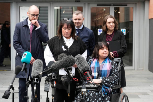 Caroline Curry, the mother of victim Liam Curry, makes a statement outside Manchester Magistrates' Court as the final report on the Manchester Arena attack is published, on March 2, 2023 in Manchester, United Kingdom. The independent public inquiry investigating the deaths of the victims of the 2017 Manchester Arena terror attack at an Ariana Grande concert is presided over by Sir John Saunders, the Coroner responsible for conducting the Inquests arising from the deaths of the 22 people killed. The third and final report of the inquiry, The final report, focusing on MI5 and police, is published today. (612×408)