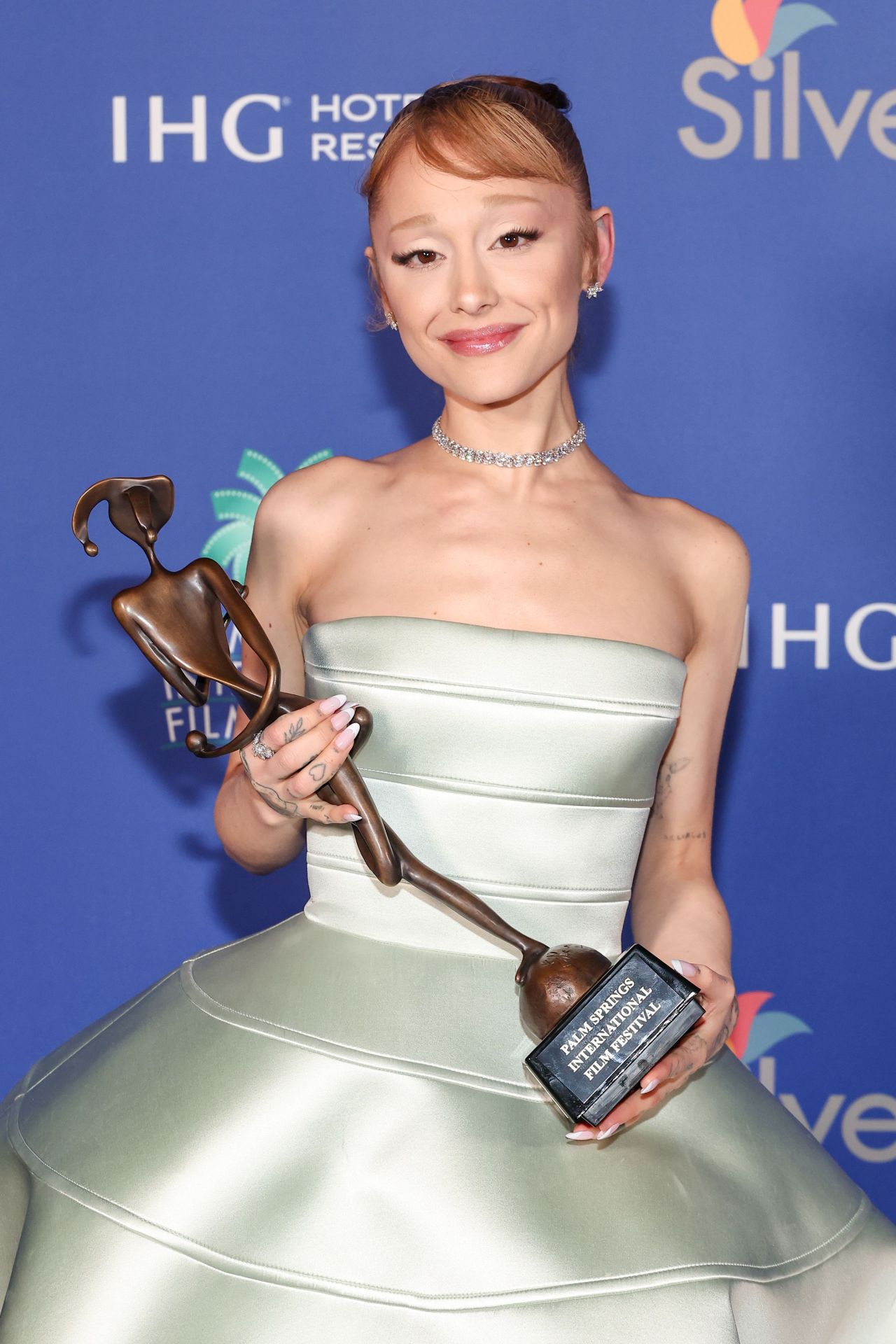 Ariana Grande Channels Audrey Hepburn in Mint Louis Vuitton at Palm Springs Film Awards