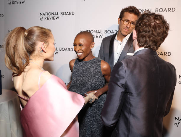 Ariana Grande, Cynthia Erivo, and Ethan Slater, winners of the Best Film Award for "Wicked," and Ryan Reynolds pose during The National Board of Review Annual Awards Gala at Cipriani 42nd Street on January 07, 2025 in New York City. — frame 61/110 (612×463)