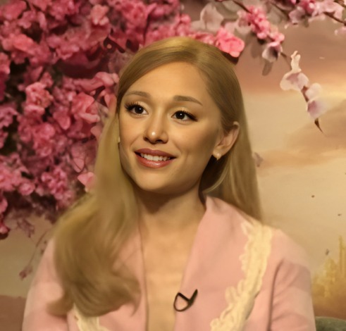 Ariana Grande during an interview to promote Wicked (2024) — frame 24/31 (491×470)