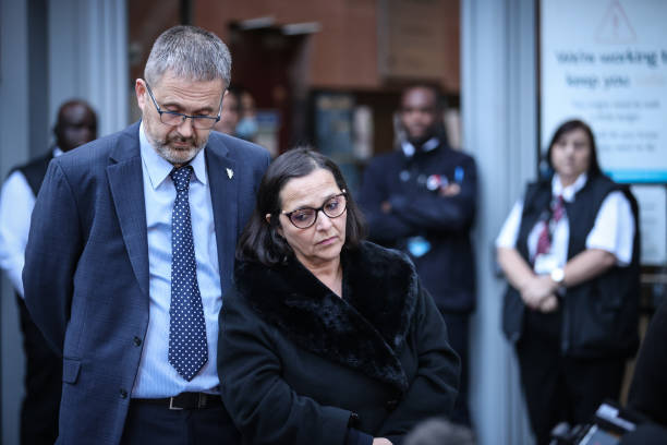 Figen Murray, the mother of Martyn Hett, with with her husband Dr Stuart Murray, speaks to the media outside Manchester Magistrates Court following the publication of the Manchester Arena Inquiry volume two report on emergency services response, which examines whether any inadequacies in the services' response contributed to individual deaths. Twenty-two people were killed and hundreds were injured in a suicide attack at the end of an Ariana Grande concert on May 22 2017. (612×408)