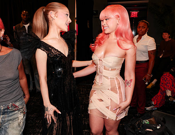 Ariana Grande, Ice Spice at the MTV Video Music Awards 2025 held at UBS Arena on September 07, 2025 in New York, New York. — frame 56/100 (612×473)
