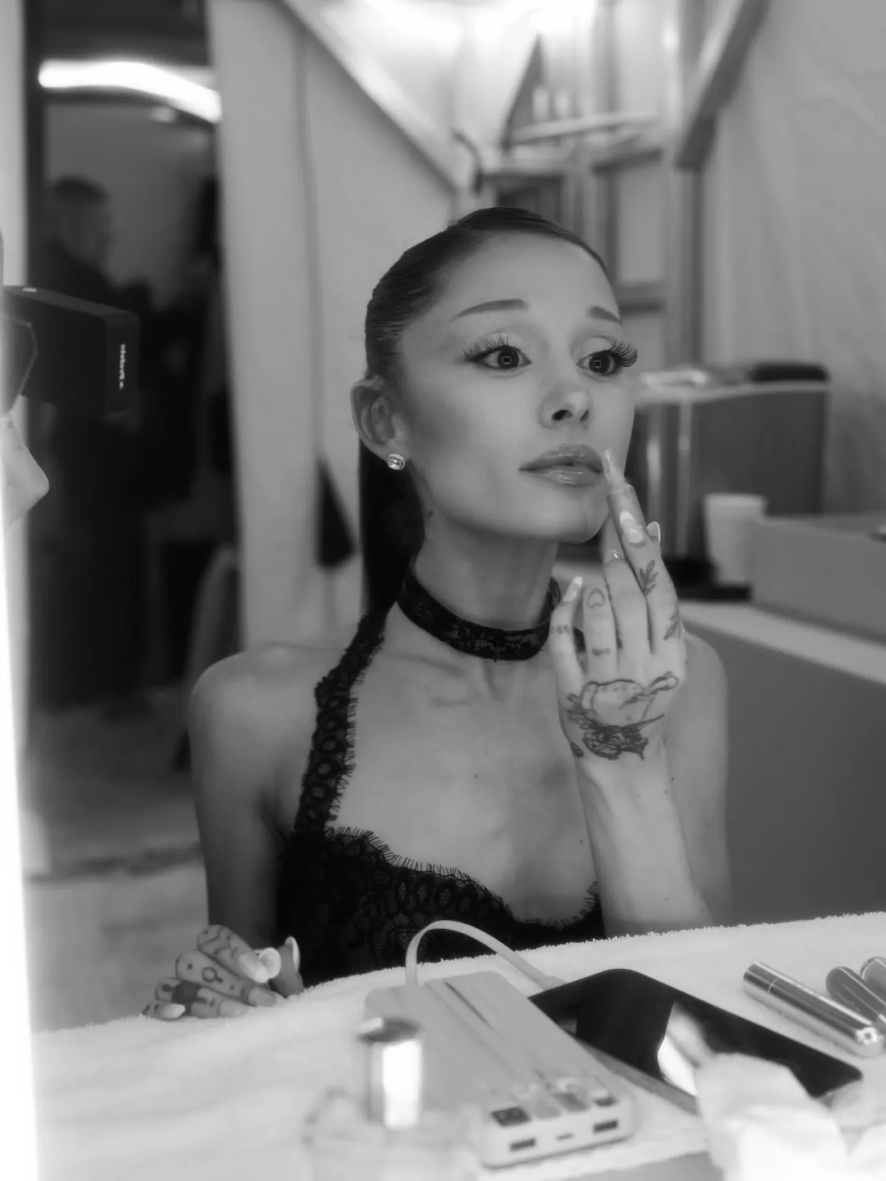 Ariana Grande in Black Ludovic de Saint Sernin for r.e.m. Beauty