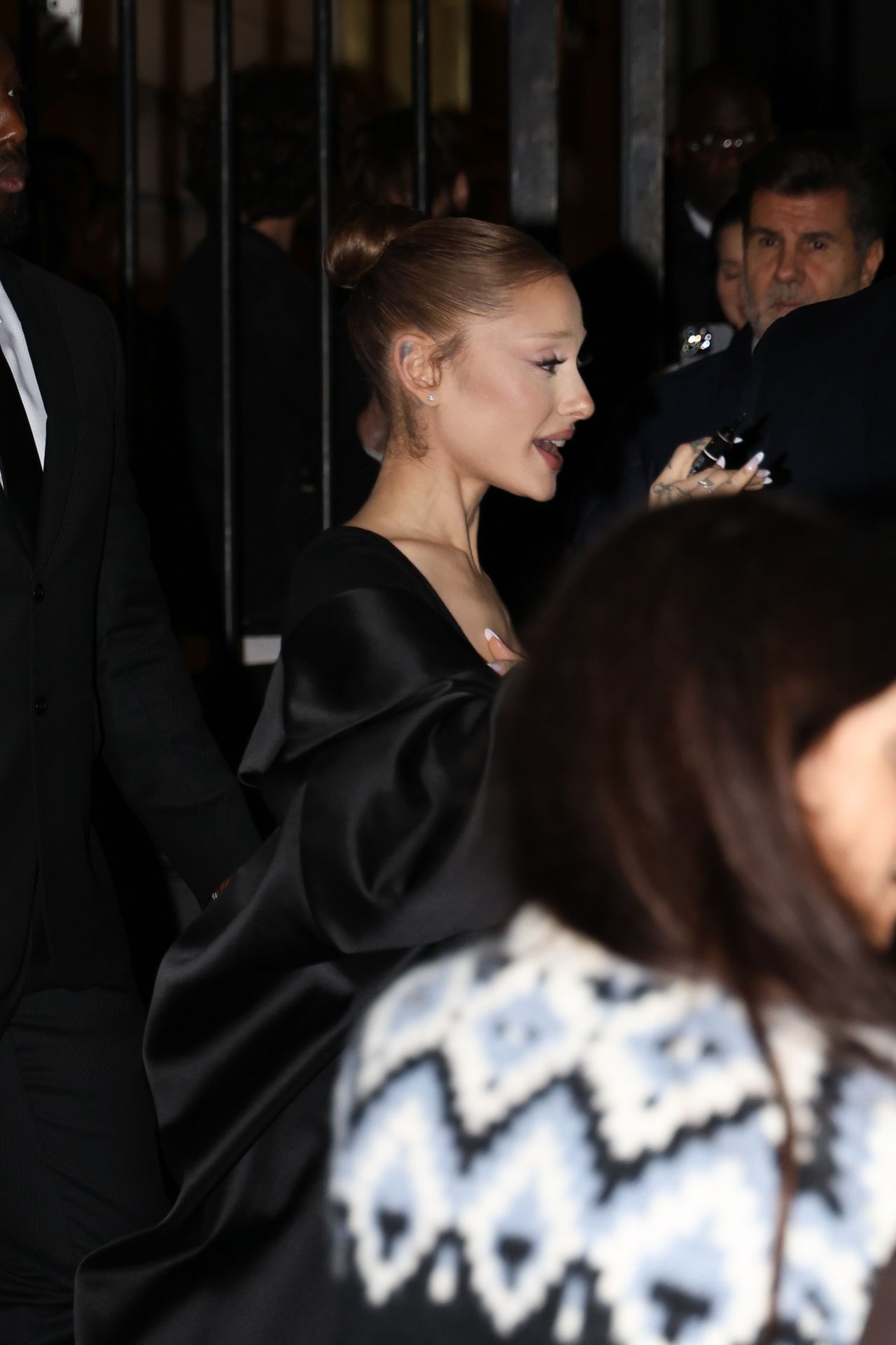 Ariana Grande in Dramatic Black and White Gown at Wicked Premiere Paris