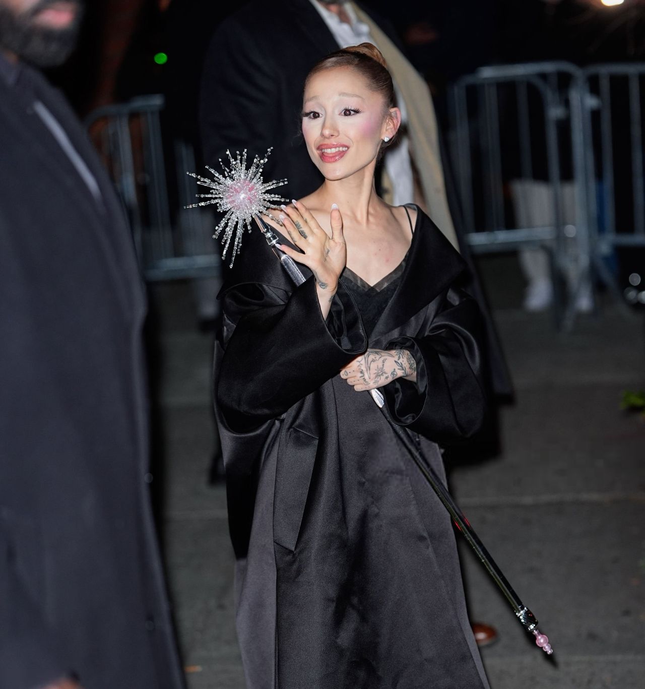 Ariana Grande in Embroidered Black Coat on NYC Streets 11-18-2025