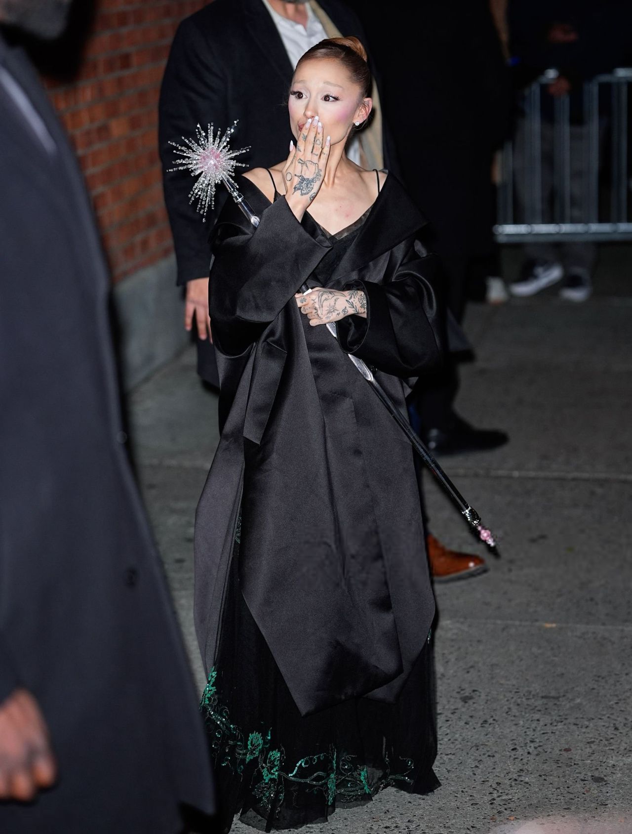 Ariana Grande in Embroidered Black Coat on NYC Streets 11-18-2025