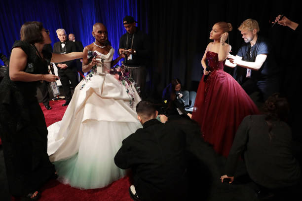 In this handout photo provided by The Academy, Cynthia Erivo and Ariana Grande are seen backstage during the 97th Annual Oscars at Dolby Theatre on March 02, 2025 in Hollywood, California. (612×408)
