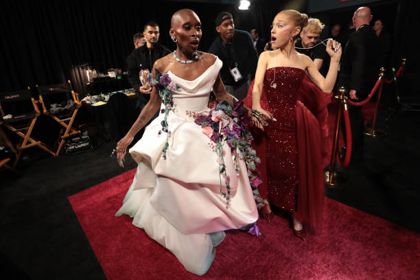 In this handout photo provided by The Academy, Cynthia Erivo and Ariana Grande are seen backstage during the 97th Annual Oscars at Dolby Theatre on March 02, 2025 in Hollywood, California. — frame 125/202 (612×408)