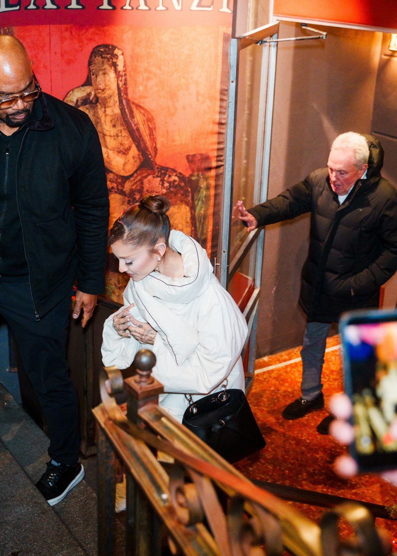Ariana Grande in White Coat for SNL Dinner Event Appearance NYC (1280×1792)