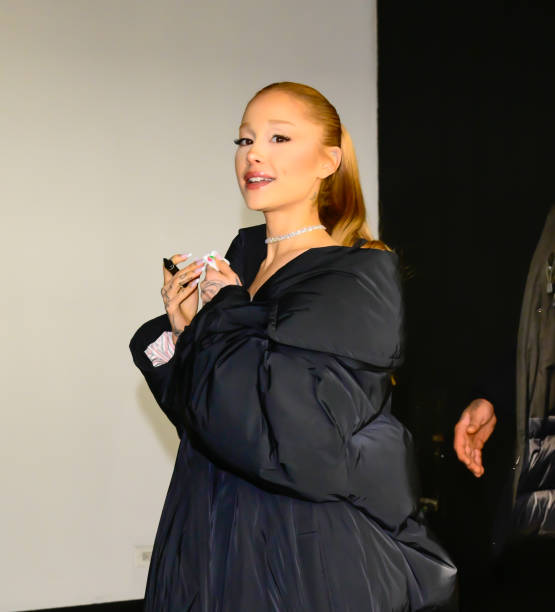 Ariana Grande is seen outside CBS Studios on December 03, 2024 in New York City