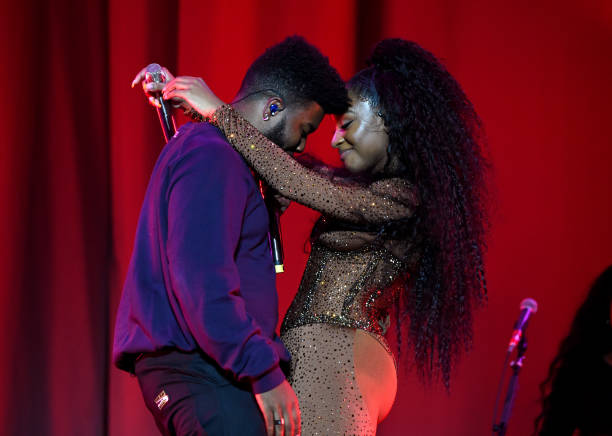Khalid and Normani perform onstage during Ariana Grande Sweetener World Tour at Staples Center on May 07, 2019 in Los An