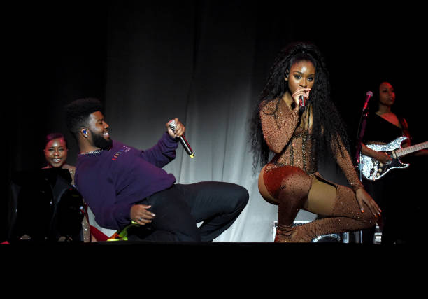 Khalid and Normani perform onstage during Ariana Grande Sweetener World Tour at Staples Center on May 07, 2019 in Los An