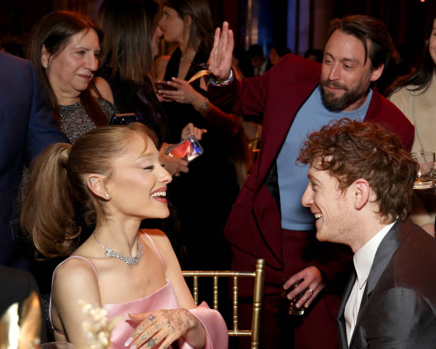 Ariana Grande, Kieran Culkin, and Ethan Slater attend The National Board of Review Annual Awards Gala at Cipriani 42nd Street on January 07, 2025 in New York City. — frame 109/110 (612×490)