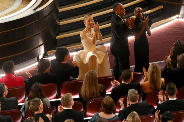Ariana Grande, Lena Waithe, and Cynthia Erivo during the 97th Annual Oscars at Dolby Theatre on March 02, 2025 in Hollywood, California. — frame 130/202 (612×408)