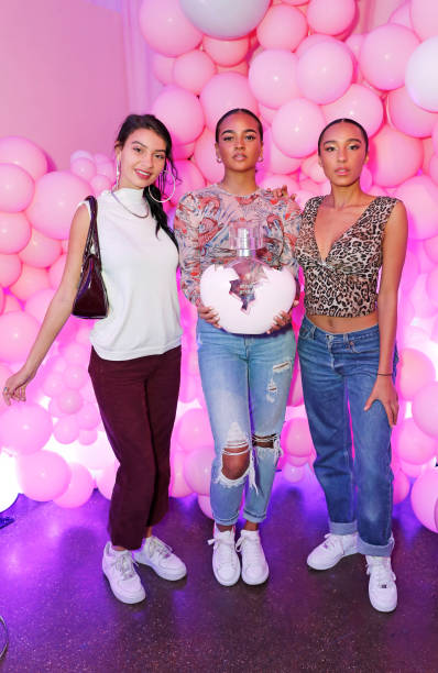Maddie Hinkley, Chloe Wealleans-Watts and Io Munro of 303 attend the VIP launch of Ariana Grande's 'Thank U, Next' fragrance in Shoreditch on September 27, 2019 in London, England. — frame 22/27 (398×612)