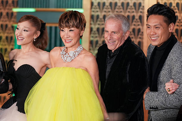 Ariana Grande, Michelle Yeoh, Marc E. Platt and Jon M. Chu at the "Wicked: For Good" New York Premiere held at Lincoln Center for the Performing Arts on November 17, 2025 in New York, New York. — frame 44/83 (612×409)