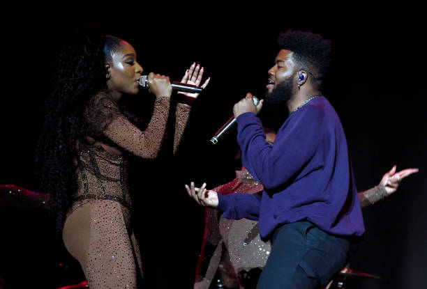 Normani and Khalid perform onstage during Ariana Grande Sweetener World Tour at Staples Center on May 07, 2019 in Los An
