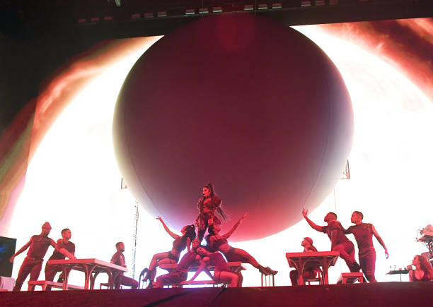 Ariana Grande performs on Coachella Stage during the 2019 Coachella Valley Music And Arts Festival on April 14, 2019 in 