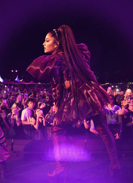 Ariana Grande performs on Coachella Stage during the 2019 Coachella Valley Music And Arts Festival on April 14, 2019 in Indio, California. (443×612)