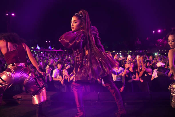 Ariana Grande performs on Coachella Stage during the 2019 Coachella Valley Music And Arts Festival on April 14, 2019 in 