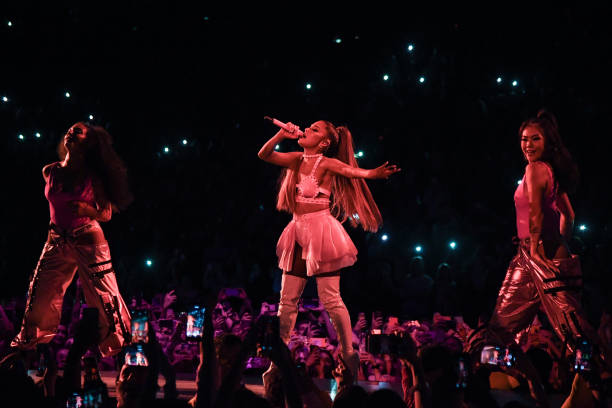 Ariana Grande performs on stage during her "Sweetener World Tour" at The O2 Arena on August 17, 2019 in London, England. (612×408)