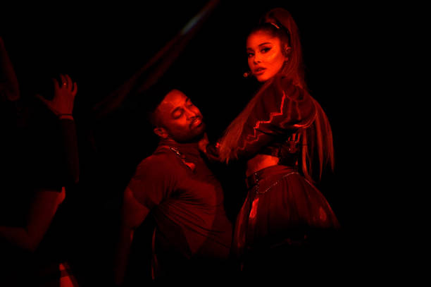 Ariana Grande performs on stage during her "Sweetener World Tour" at The O2 Arena on August 19, 2019 in London, England
