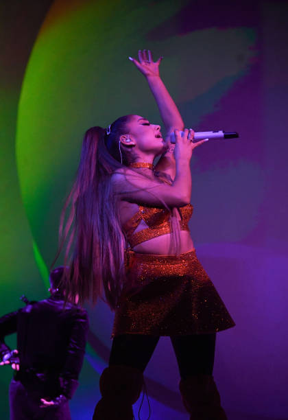 Ariana Grande performs on stage during her "Sweetener World Tour" at The O2 Arena on August 17, 2019 in London, England