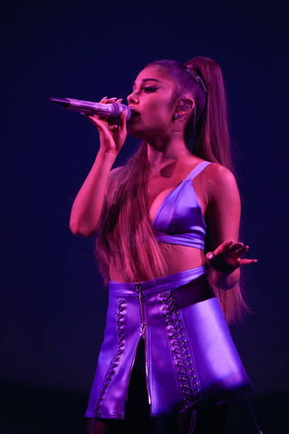 Ariana Grande performs on stage during her "Sweetener World Tour" at The O2 Arena on August 17, 2019 in London, England