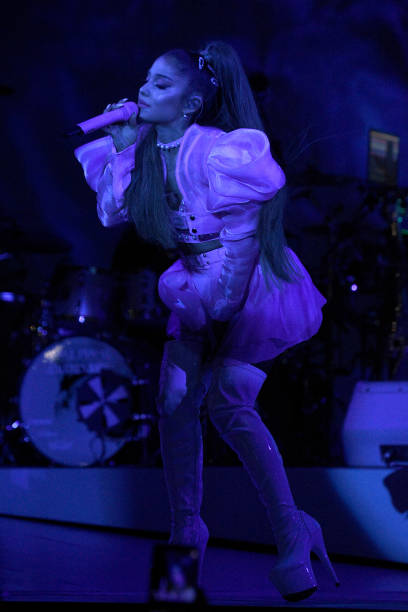 Ariana Grande performs on stage during her "Sweetener World Tour" at The O2 Arena on August 19, 2019 in London, England
