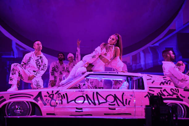 Ariana Grande performs on stage during her "Sweetener World Tour" at The O2 Arena on August 17, 2019 in London, England. (612×408)