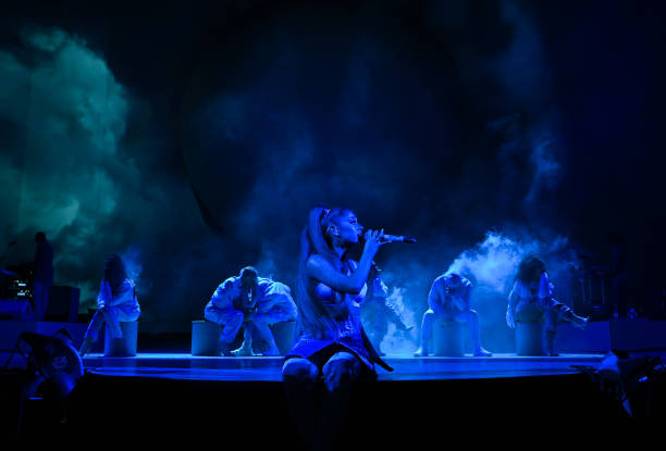 Ariana Grande performs on stage during her "Sweetener World Tour" at The O2 Arena on August 17, 2019 in London, England