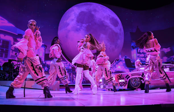 Ariana Grande performs on stage during her "Sweetener World Tour" at The O2 Arena on August 17, 2019 in London, England. (612×395)