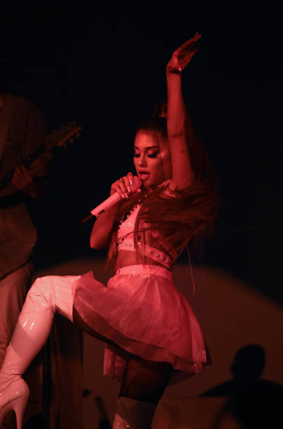 Ariana Grande performs on stage during her "Sweetener World Tour" at The O2 Arena on August 17, 2019 in London, England