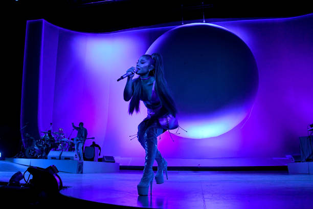 Ariana Grande performs on stage during her "Sweetener World Tour" at The O2 Arena on August 19, 2019 in London, England