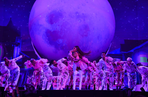 Ariana Grande performs on stage during her "Sweetener World Tour" at The O2 Arena on August 17, 2019 in London, England. (612×402)