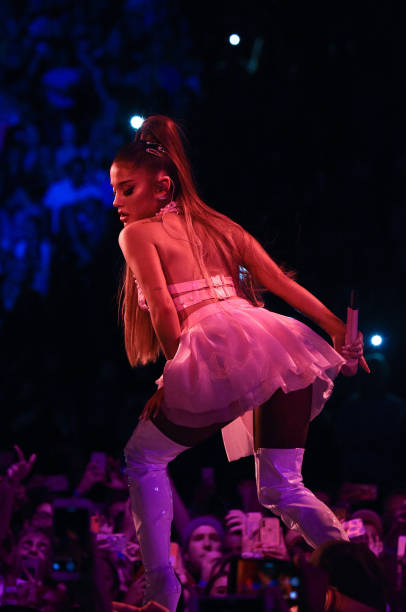 Ariana Grande performs on stage during her "Sweetener World Tour" at The O2 Arena on August 17, 2019 in London, England